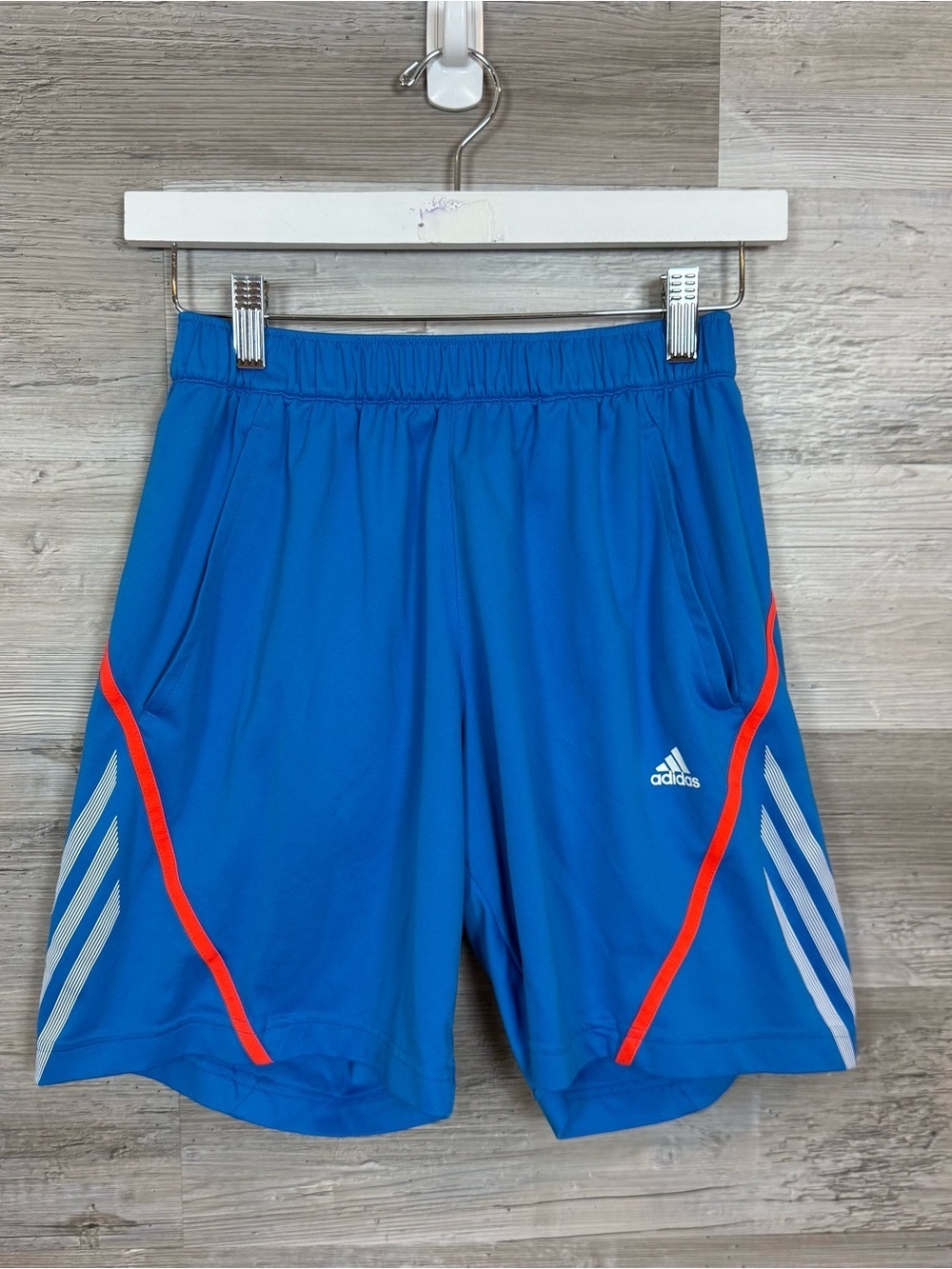 Adidas Men’s F50 Athletic Shorts S Blue White 3-Stripes Neon Orange Warmup